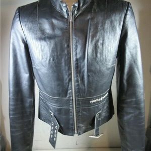 Vintage Rocawear Women's High Quality Black Leather Jacket Size Medium